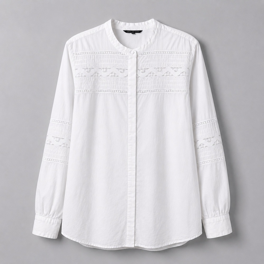 Tara Jarmon Eyelet Lace Blouse Womens sz 44/US 12-14 White Cotton Parisian Chic